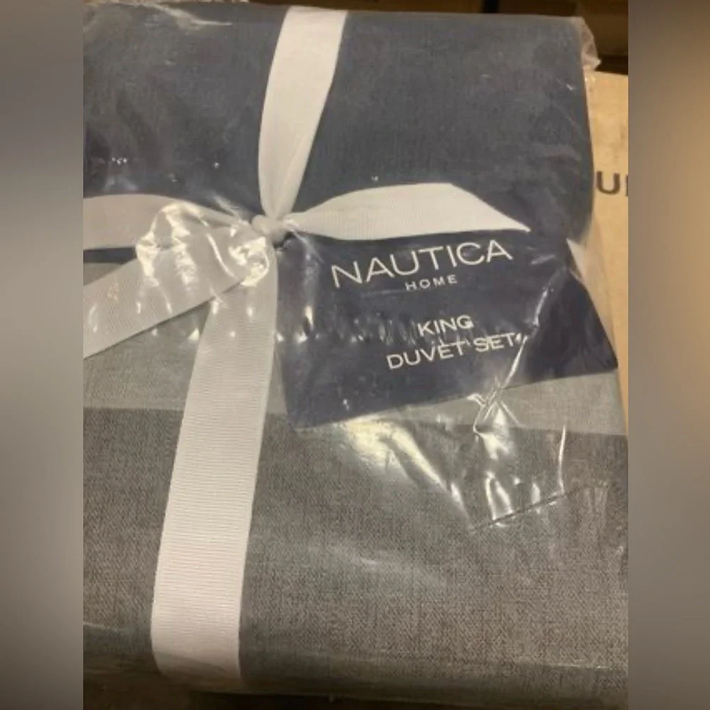 Nautica Rendon Cotton Grey Duvet Cover Set King New